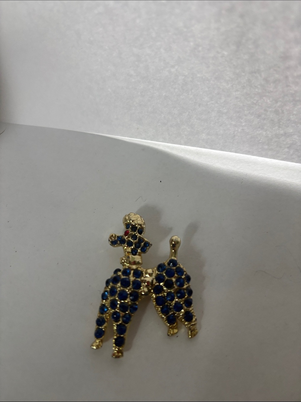 Gold-Tone Poodle Brooch with Sapphire Blue Rhinestones - Picture 1 of 3